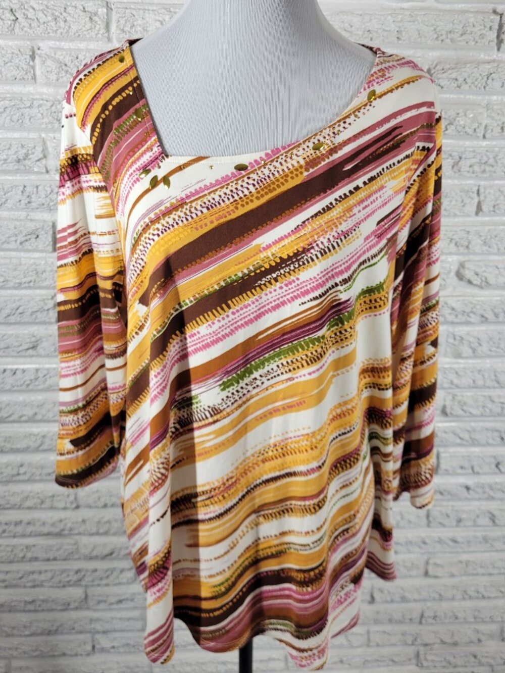 Hearts of Palm Tunic Top Women's XL Multicolor Studded Square Neck WAT102E